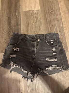 Distressed Black High Waisted Denim Women's Shorts
